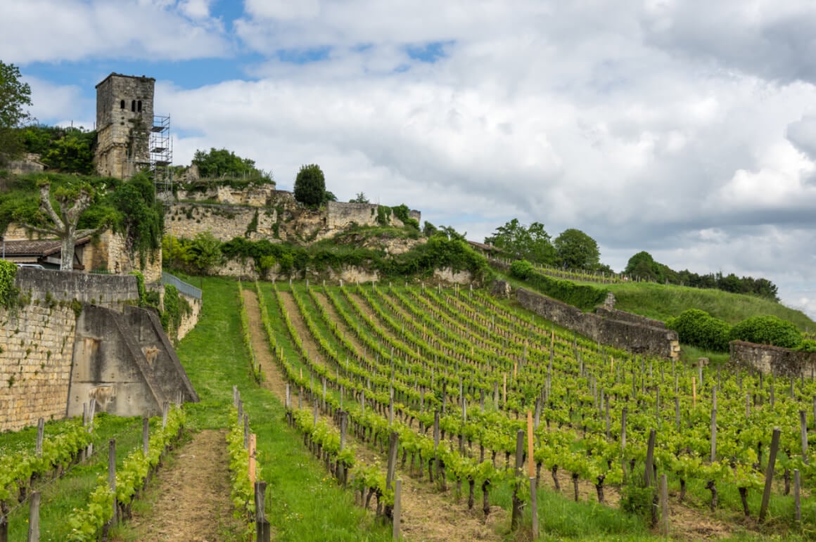 old stone buildings on a wine tour in Bordeaux France