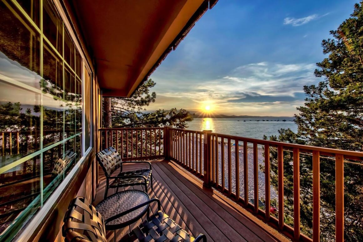 Balcony with two chairs overlooking the ocean at the Tahoe Beach and Ski Club Owners