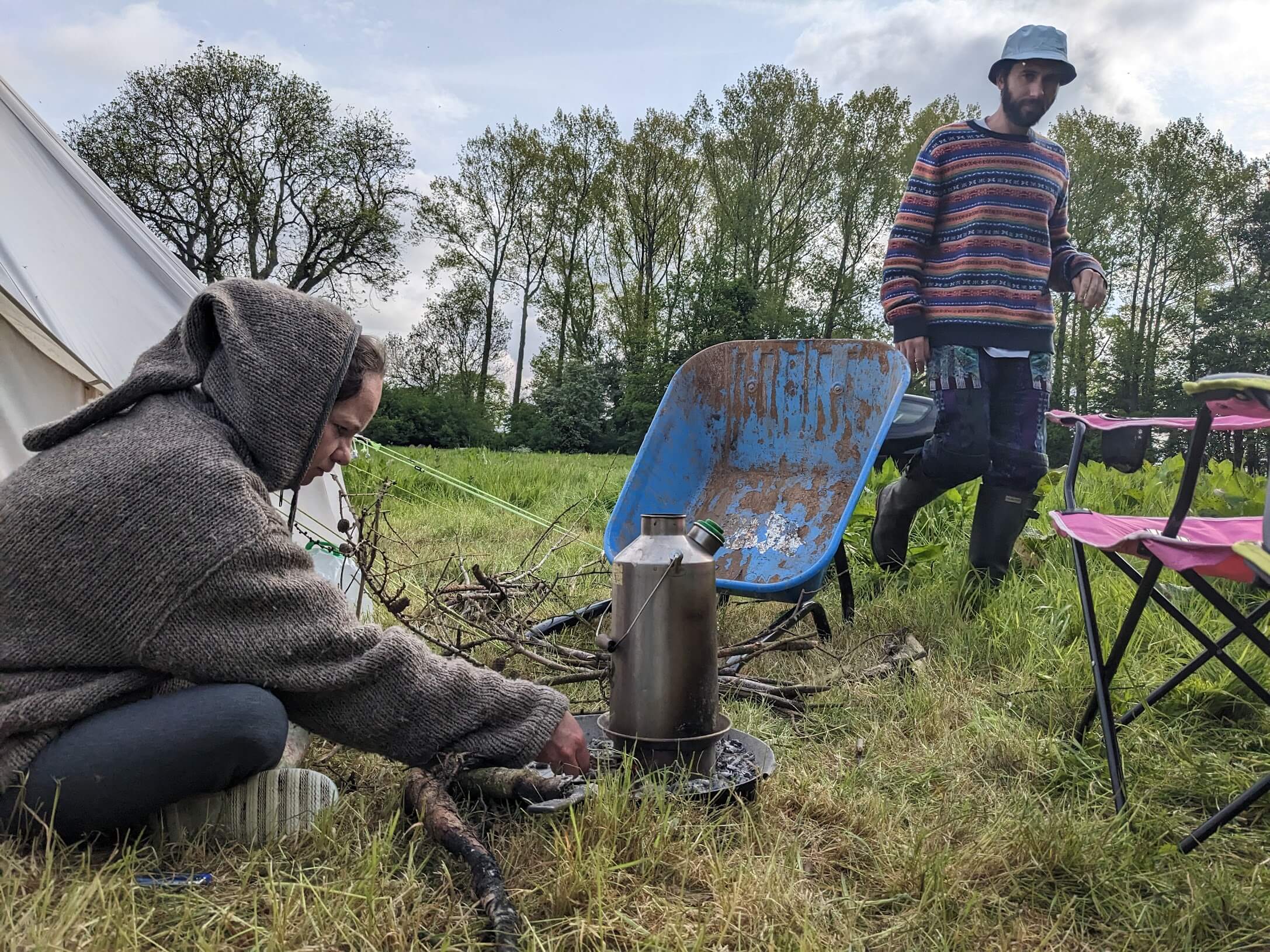 Two people camping in the UK