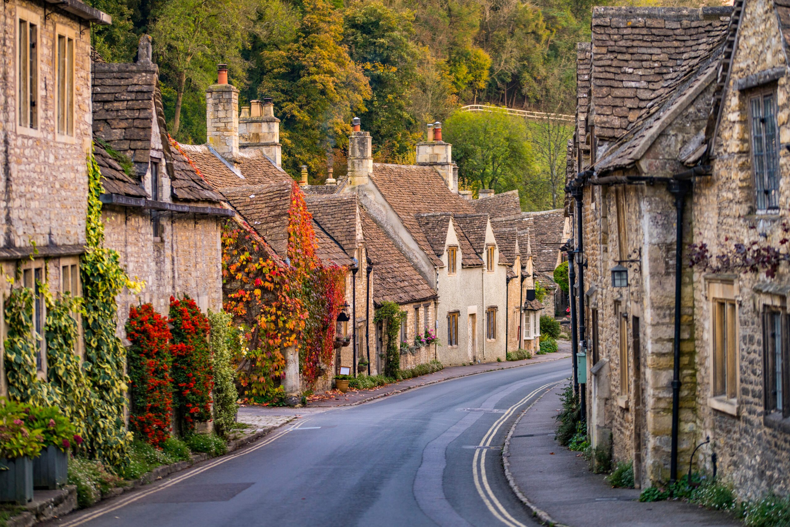 A quaint street in an English village