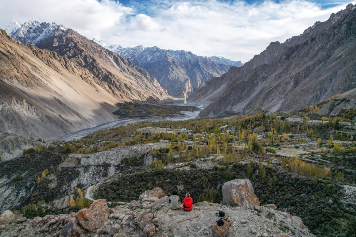 view across the mountains and valleys, in hunza valley pakistan
