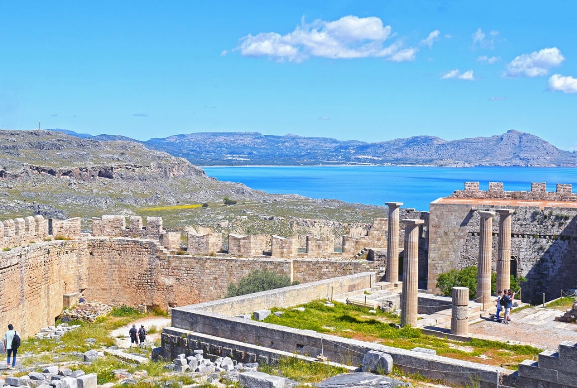 Ancient ruins at Acropolis of lindos, greece