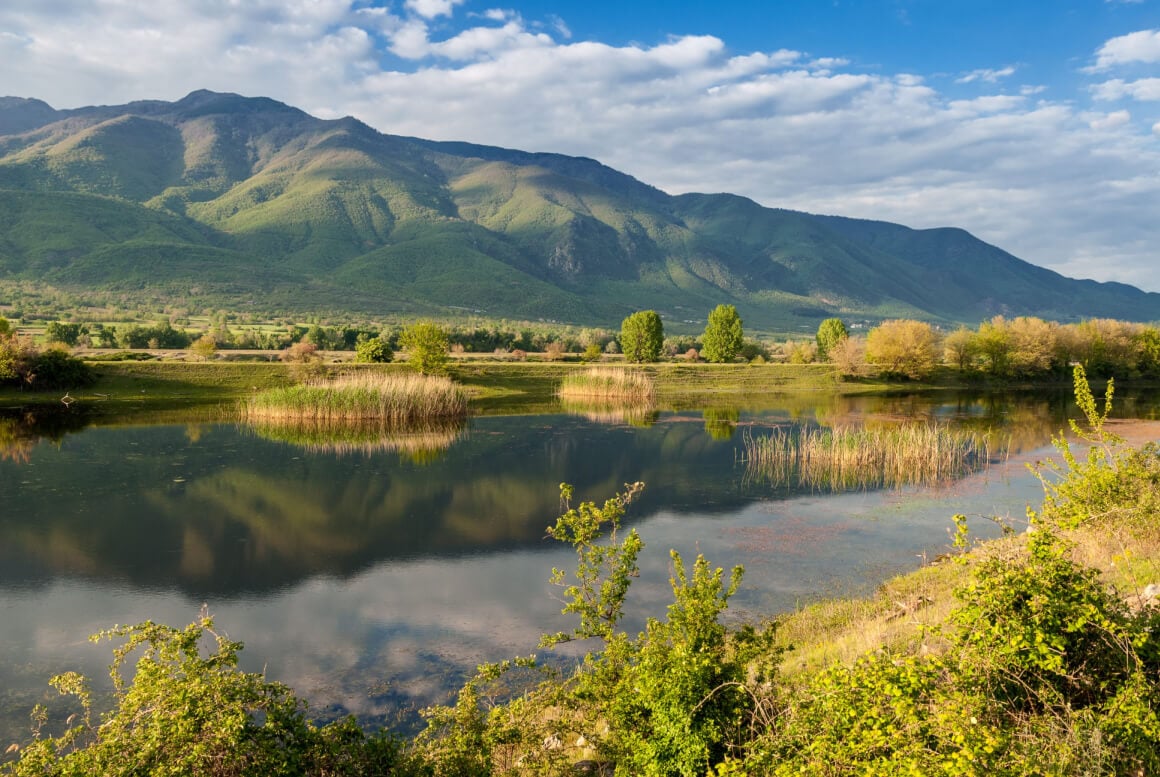 View of Kerkini Lake at sunset in Greece