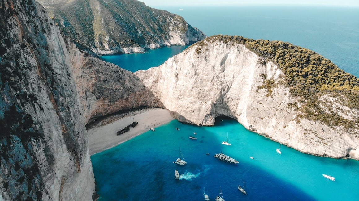 A top view from Navagio beach with the shipwreck