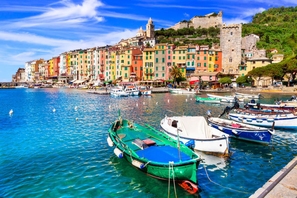 Portovenere's harbor and colorful buildings Italy