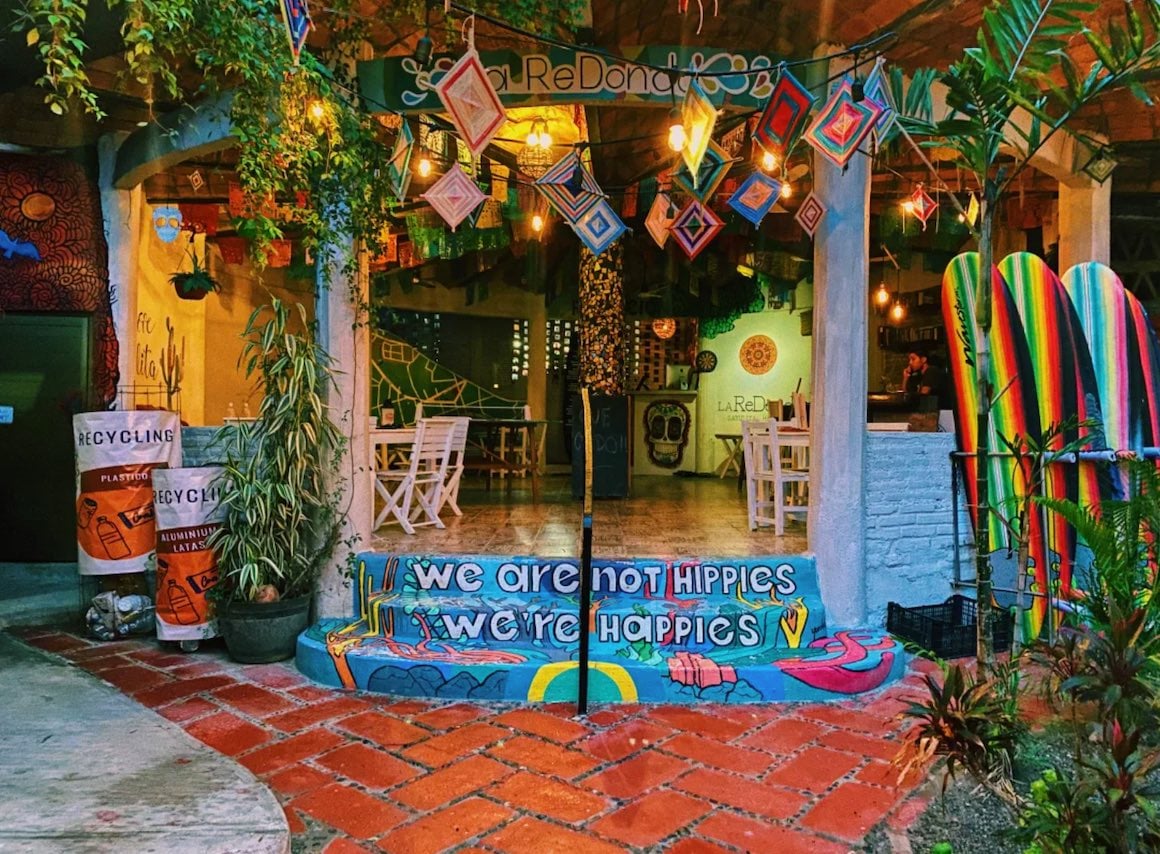 Colorful entrance with hippie vibes at La Redonda Sayilita Hostal 