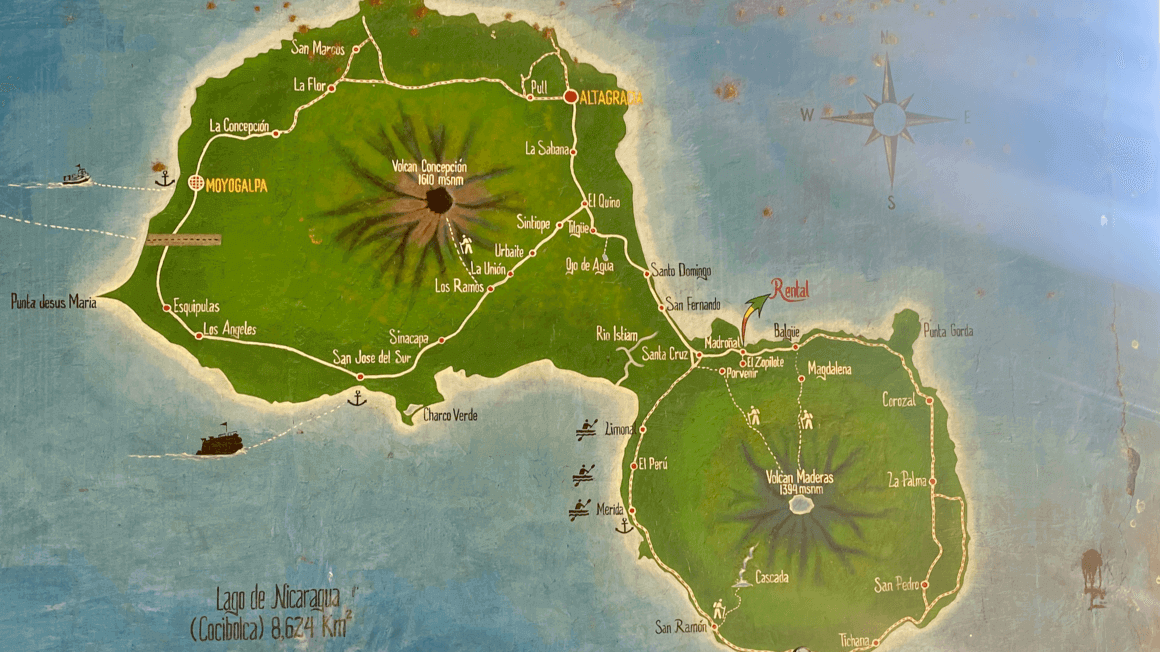 map of ometepe island, nicaragua 