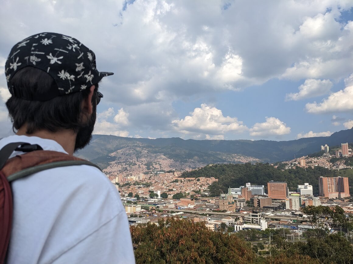 Man looking over vista in Medellin, Colombia