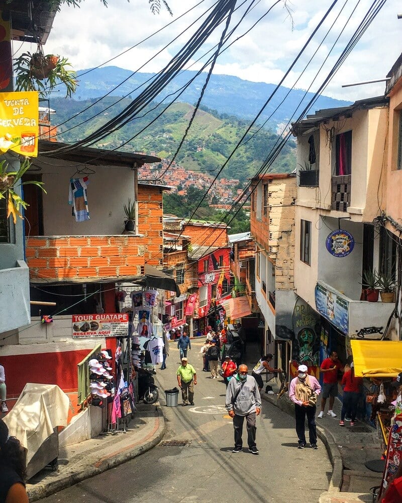 Colombia street view in Medellin, comuna 13 neighbourhood