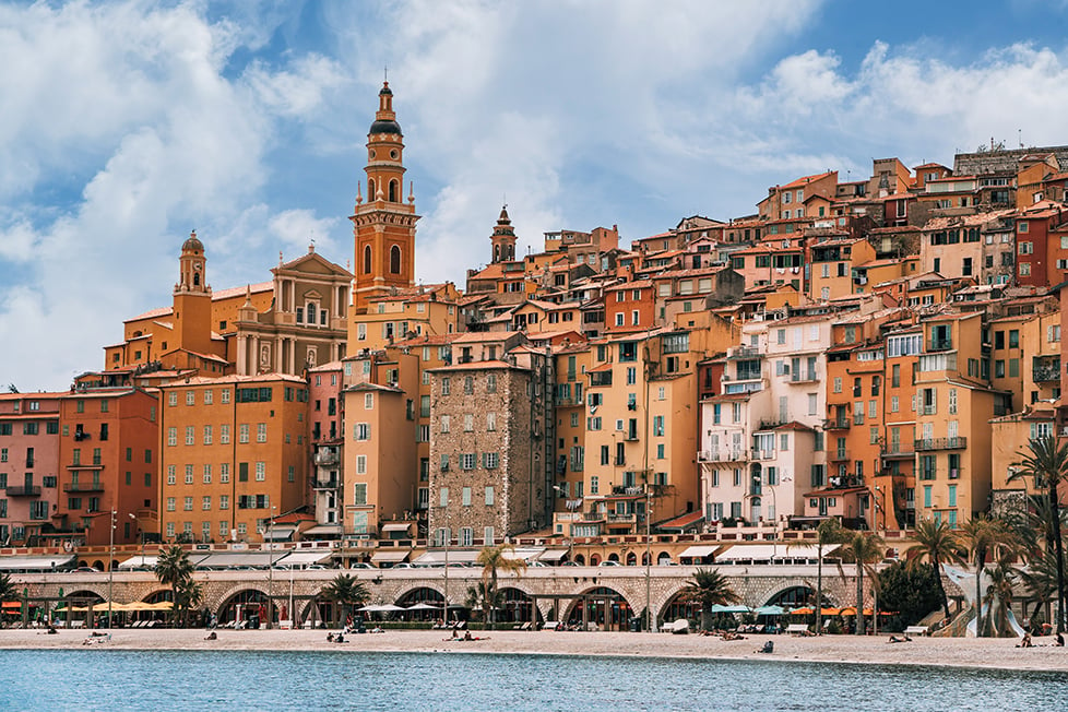 looking over the pastel coloured buildings of Menton, South of France