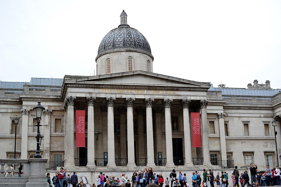 A view of the front of the National Gallery in London
