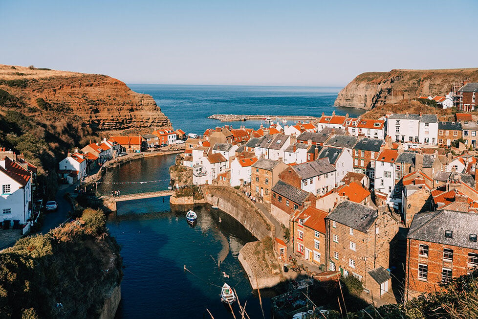 The view overlooking a coastal fishing village in England
