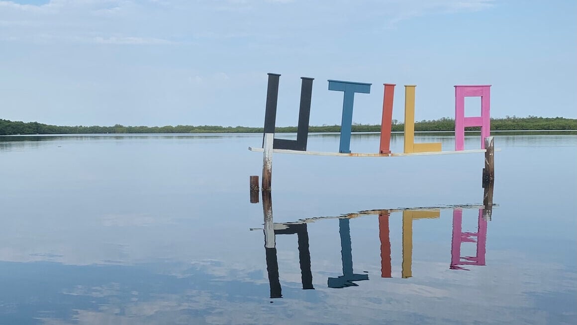 Utila Honduras Sign in Caribbean Ocean