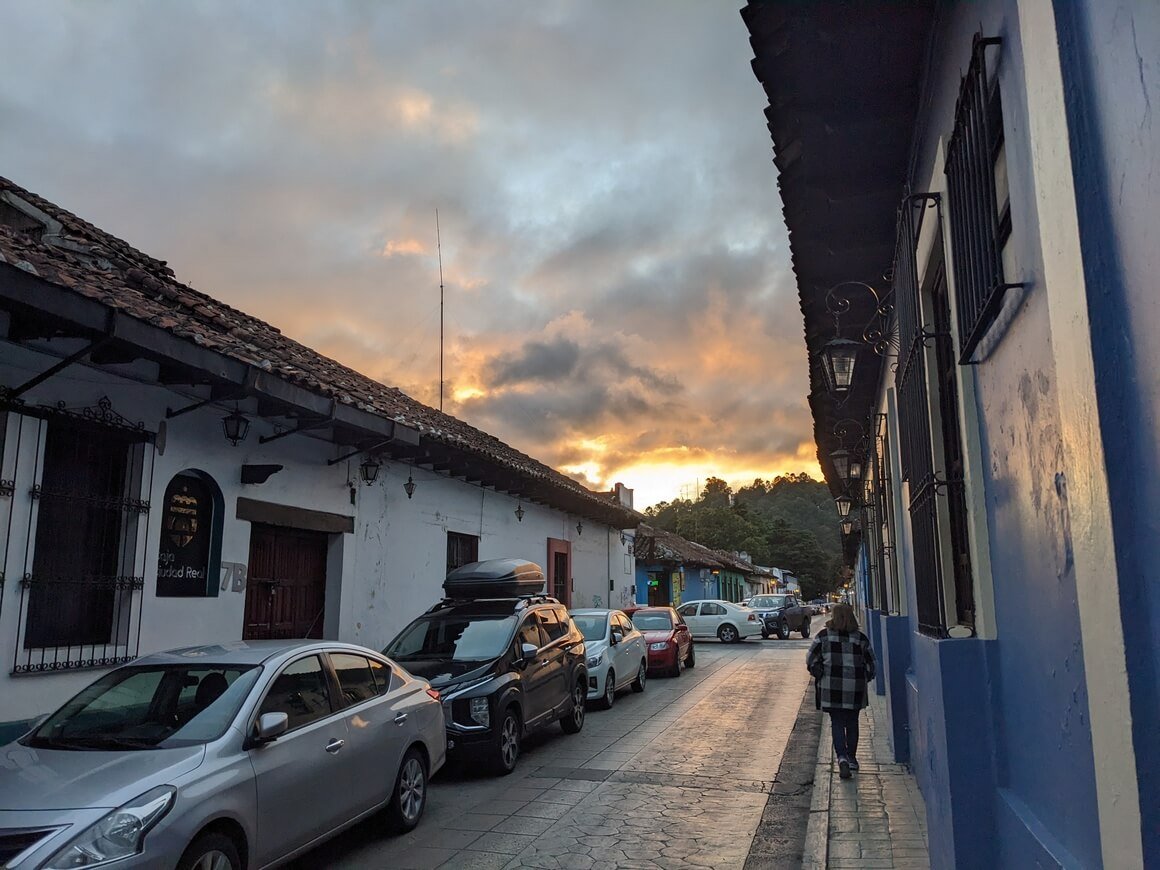 Sunset on the streets of San Cristobal, Chiapas, Mexico