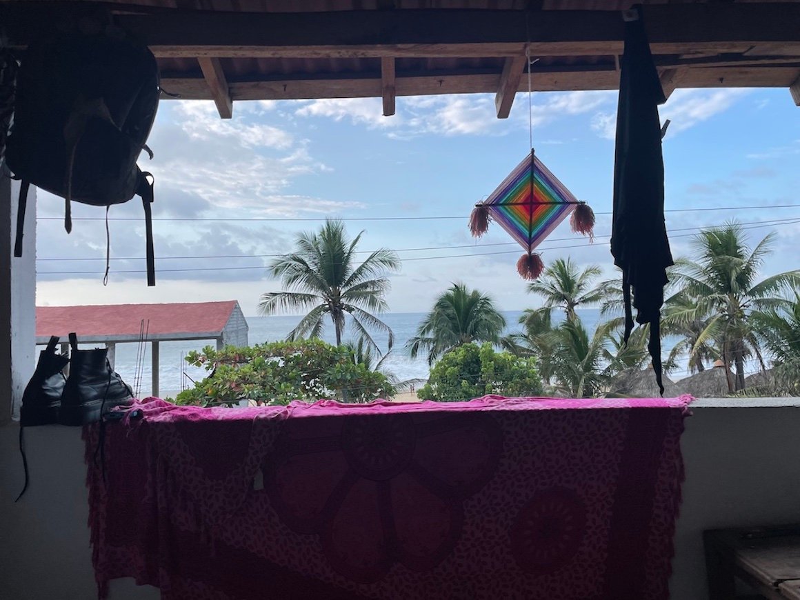 The view out of a bedroom rented on the beach in Zipolite, Mexico.