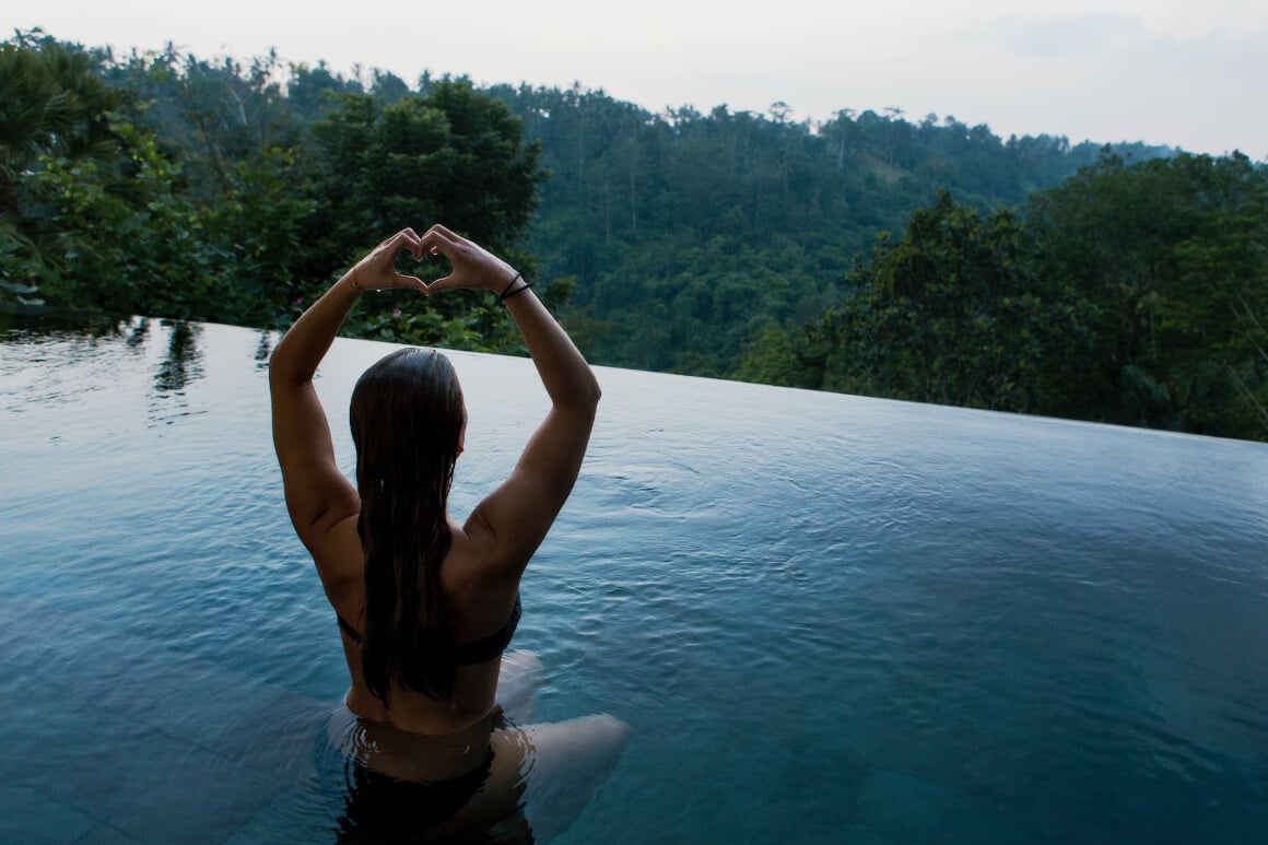 yoga in pool ubud indonesia