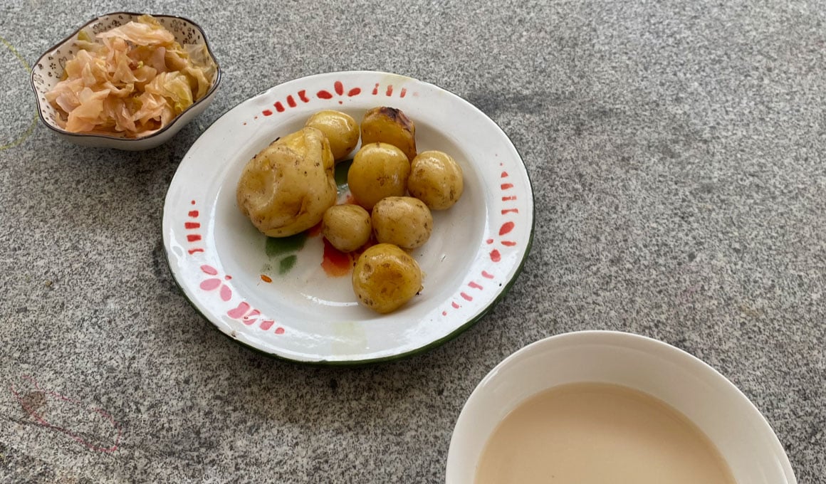 A picture of three dishes found in traditional Tibetan breakfast