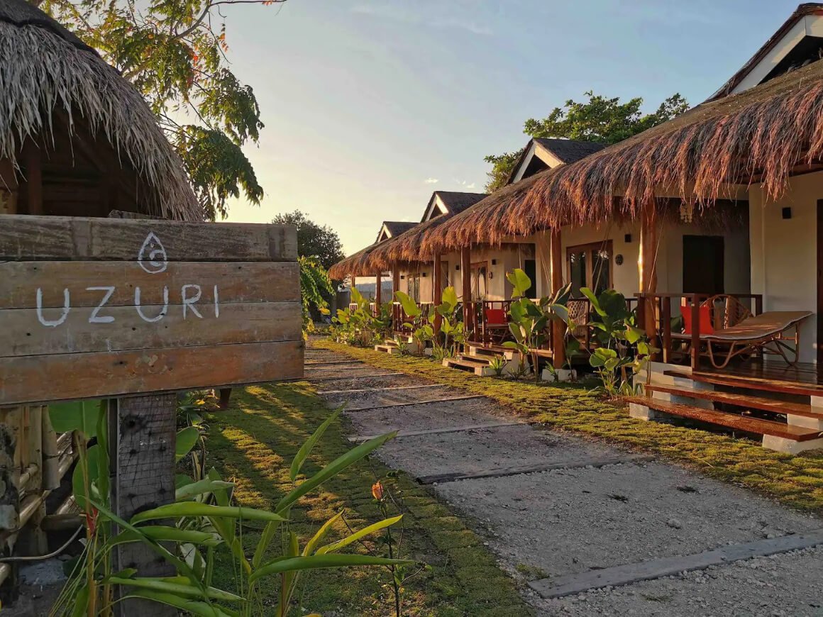 Entrance of UZURI Kubo Huts villa in White Beach