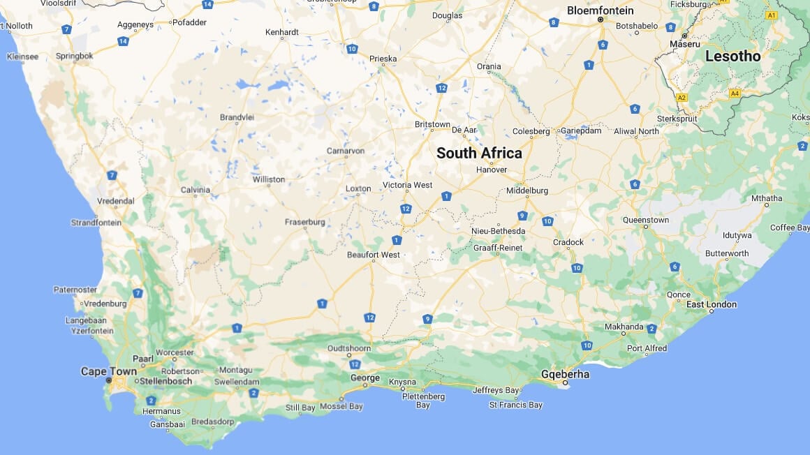 a screenshot of a South Africa Map