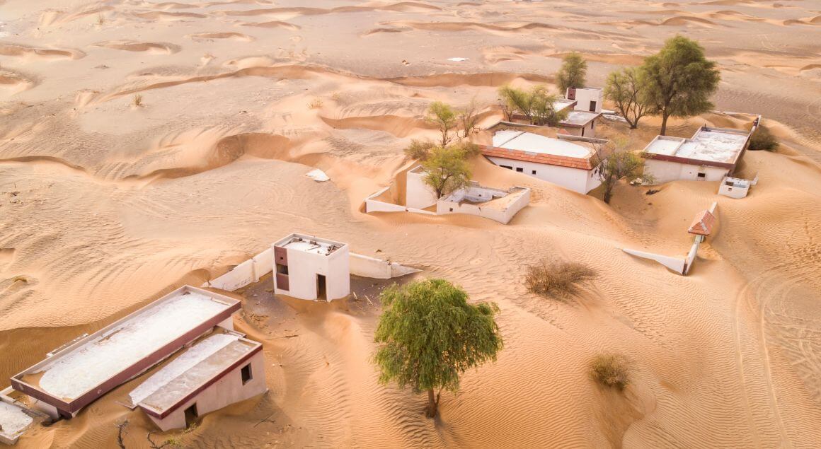 Buildings buried under the desert sands in Al Madam village, Dubai 