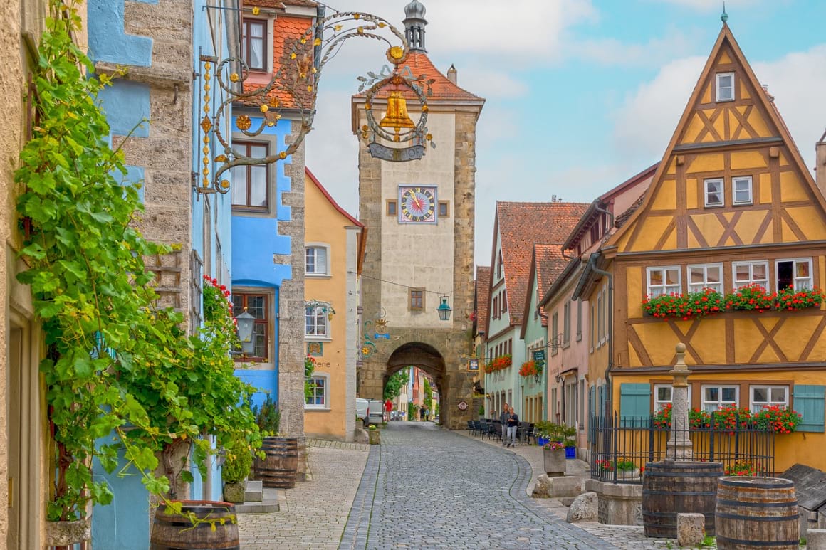 Colorful buildings and streets in Rothenburg Ob Der Tauber