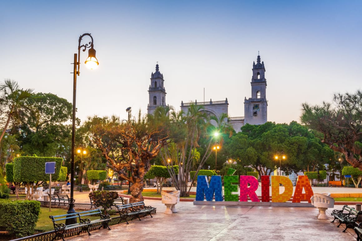 The Merida Sign in the park in Merida Mexico