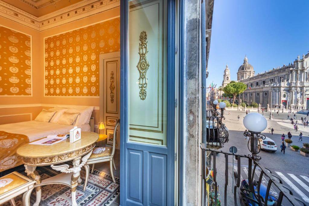 Balcony views of a queen room in Palazzo Marletta Luxury House Hotel and cityscape 