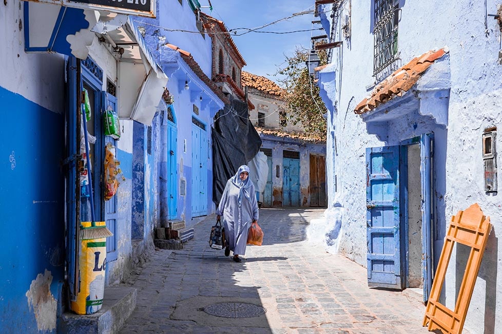 The blue streets of Chefchaouen, Morocco.