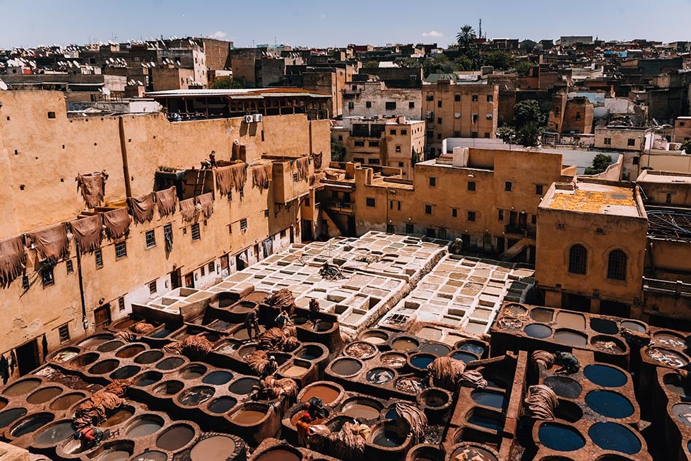 The pits of the leather tannery in fes, Morocco.