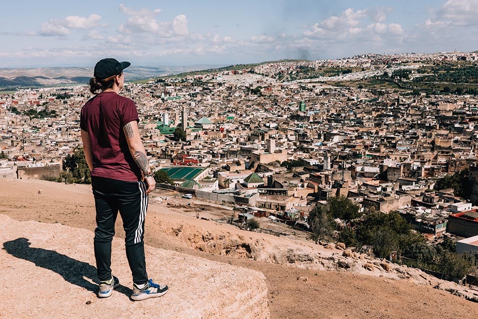A person looking out over Fes, Morocco.