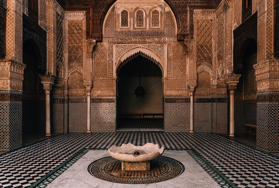 An ornate madrassa in Morocco.