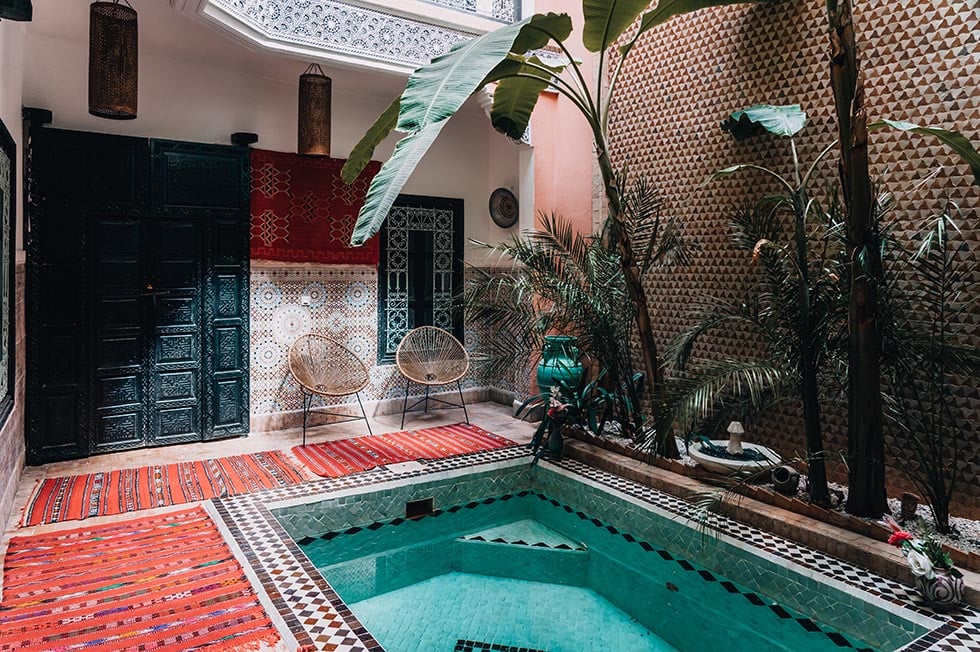 A riad with a pool in the centre in Morocco