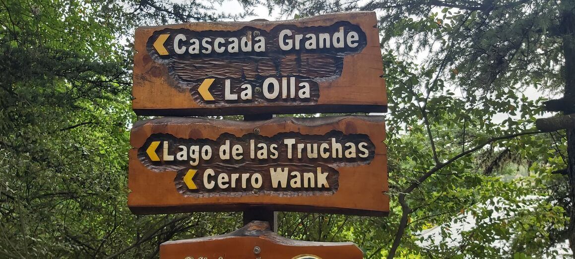 Wooden signposts at La Cumbrecita, Cordoba 