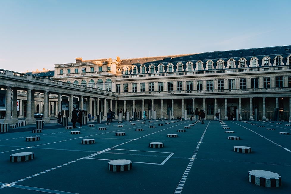 The columns inside the Palais Royal in Paris