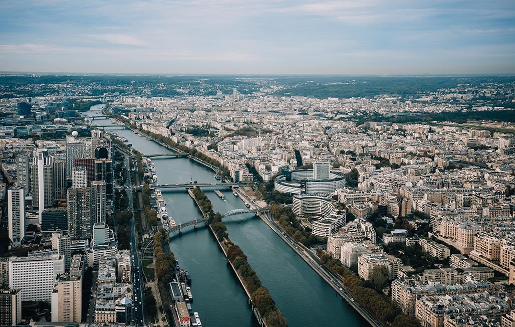 The view over Paris and the Seine from The Eiffel Tower