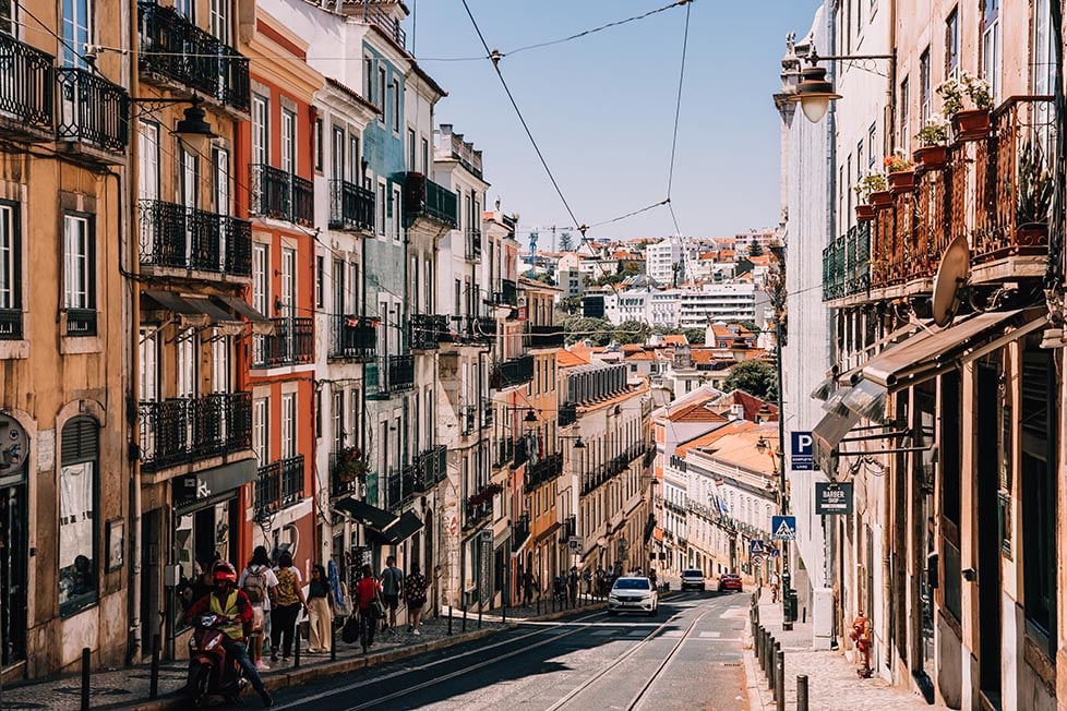 A hilly street in Lisbon, Portugal