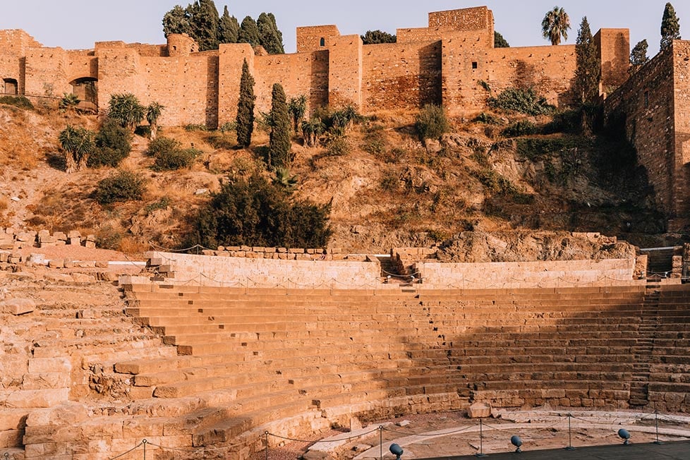A Roman theatre and Moorish castle in Malaga, Spain