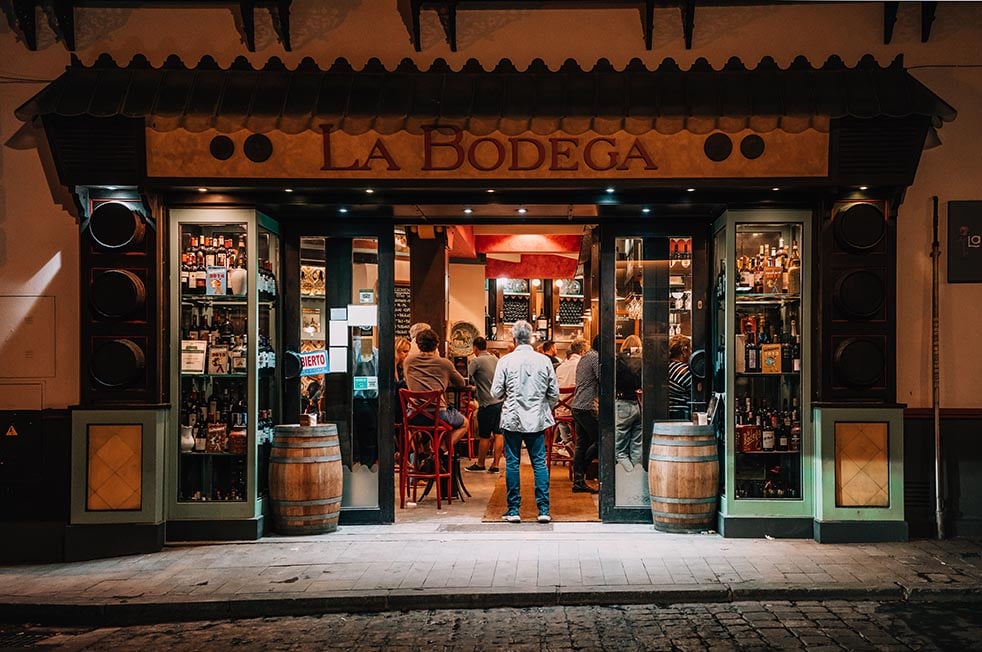 A bar at night in Spain