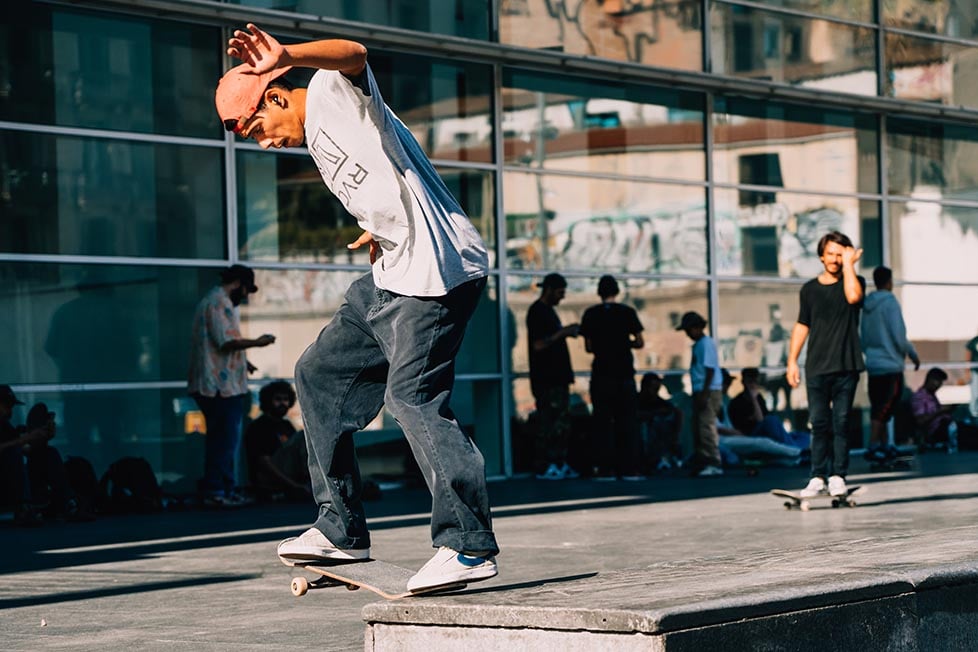 A skateboarder at MACBA in Barcelona, Spain