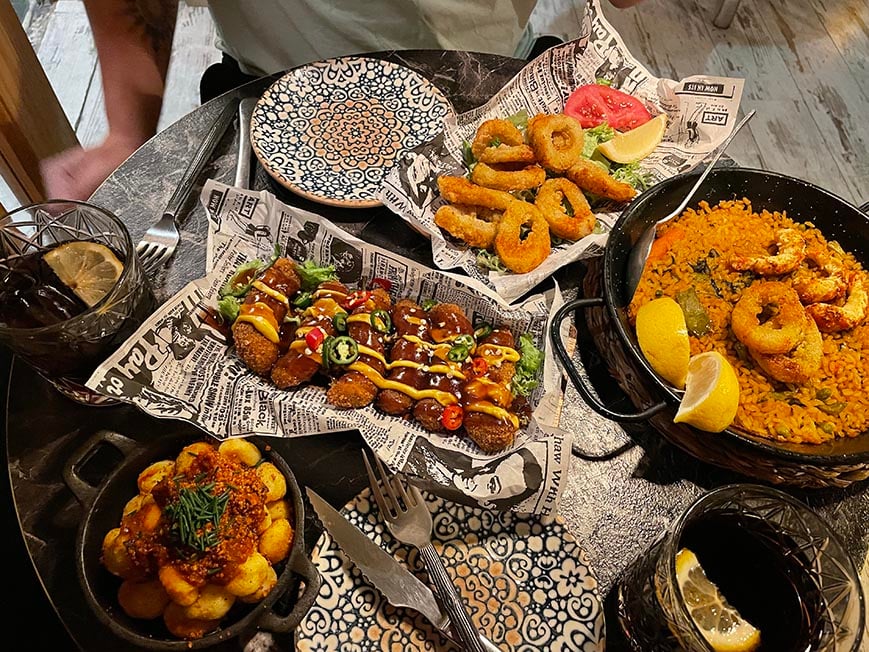 Tapas on a table in Spain