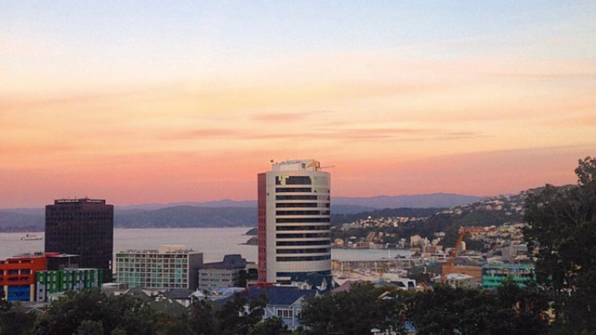 View over Wellington city at sunset.