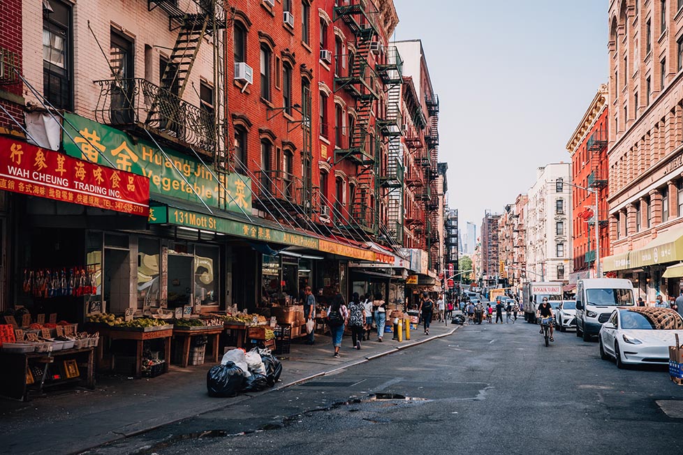 A street with markets in Chinatown, NYC