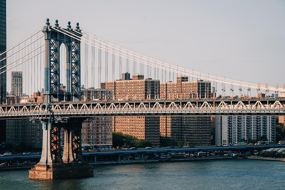 The Manhattan Bridge from The Brooklyn Bridge United States of America.