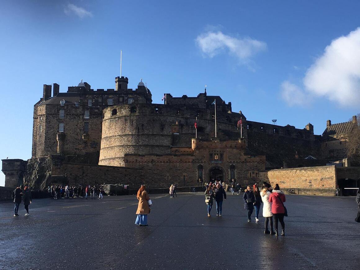 View of Edinburgh Castle main entrance with blue skies