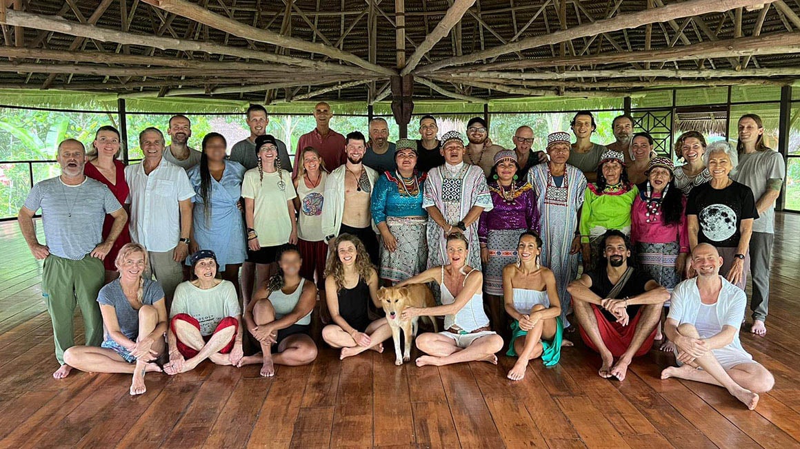 Group of people in ayahuasca retreat. 