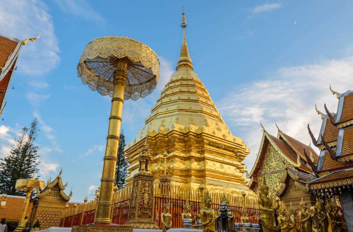 The golden pagoda of Wat Phra That Doi Suthep temple in Thailand