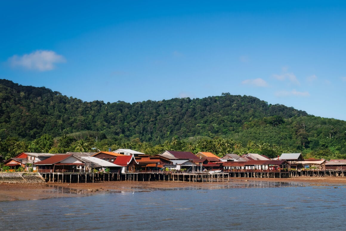 A series of houses on stilts lining at Old Town Ko Lanta, Thailand