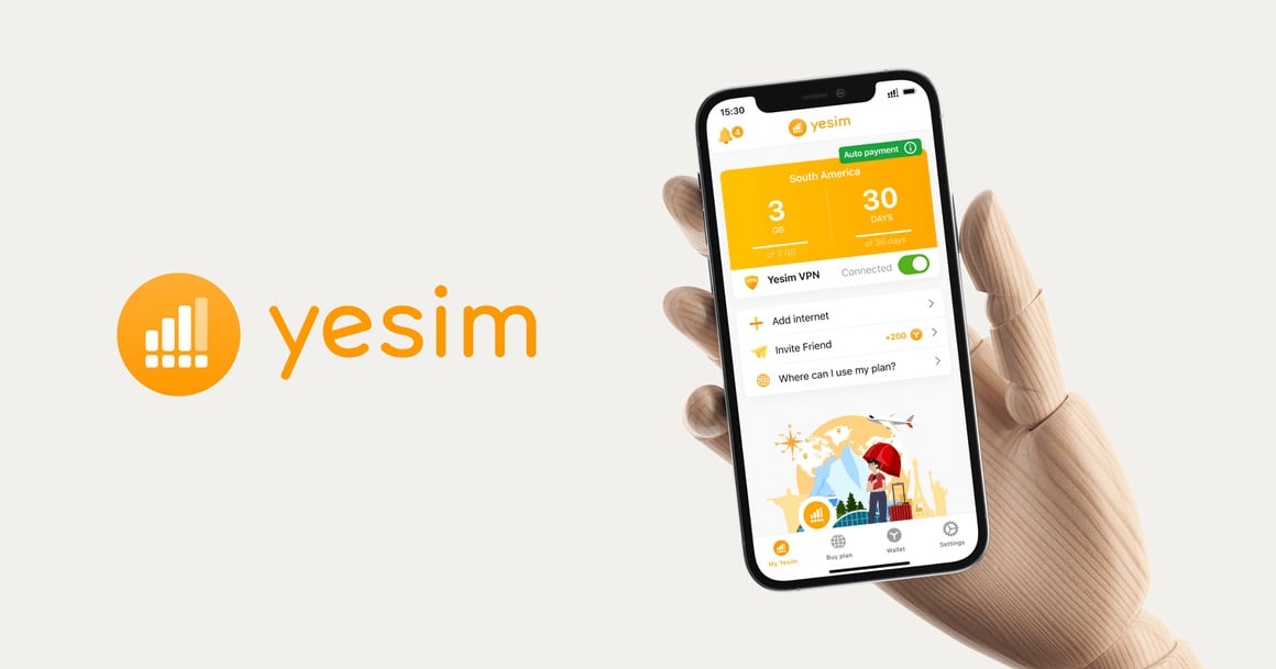 A smart phone with the Yesim app open