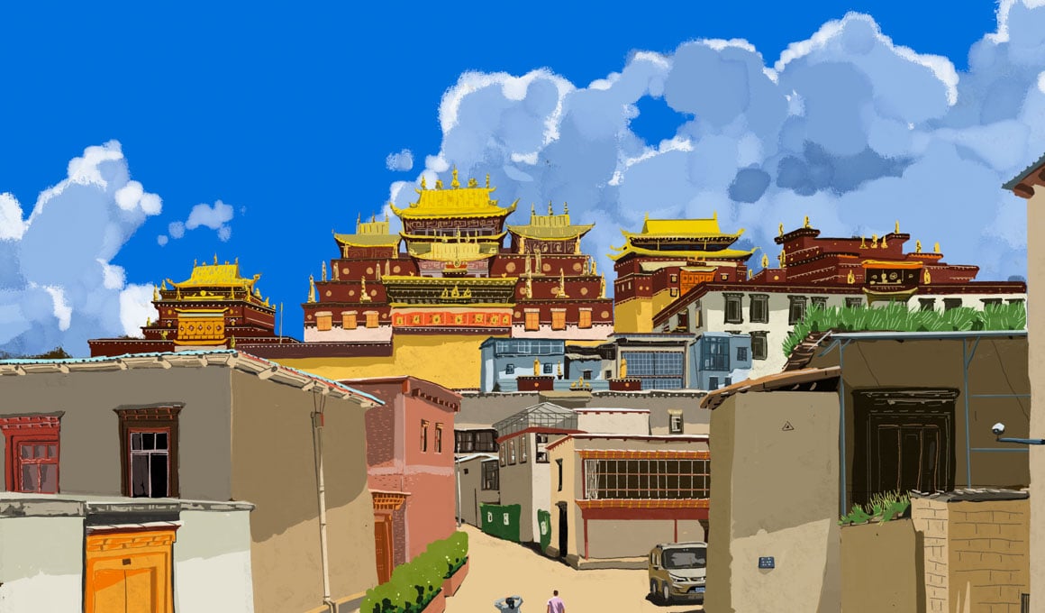 An illustration of Songzanlin Monastery, Yunnan