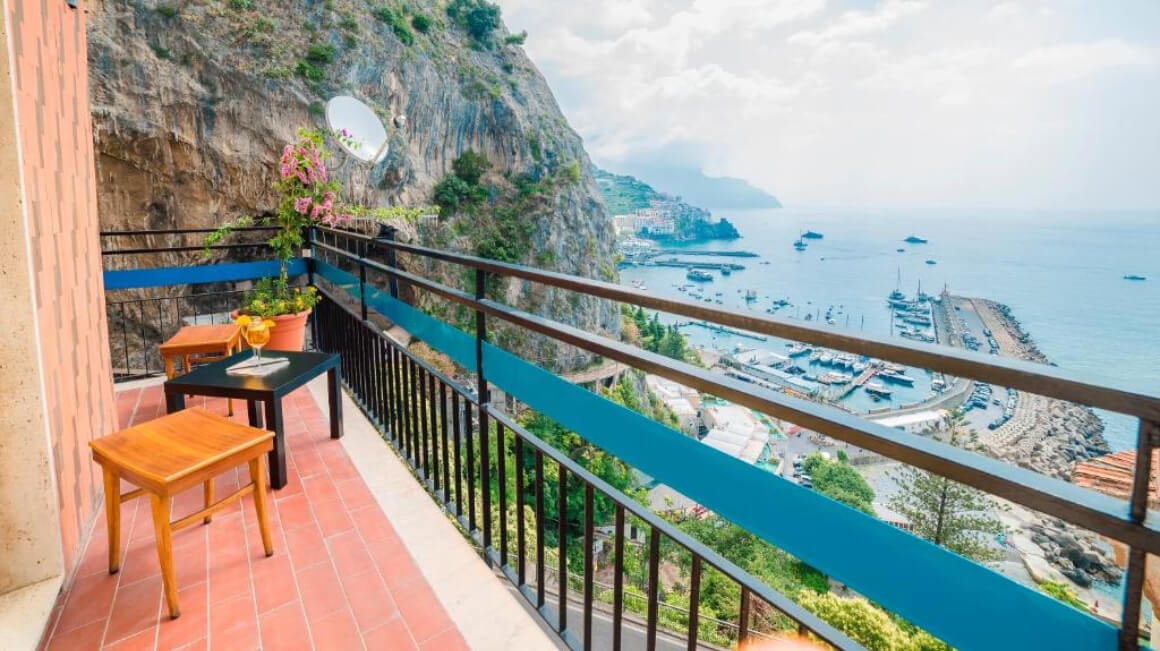 View from terrace over the cliffs and port area